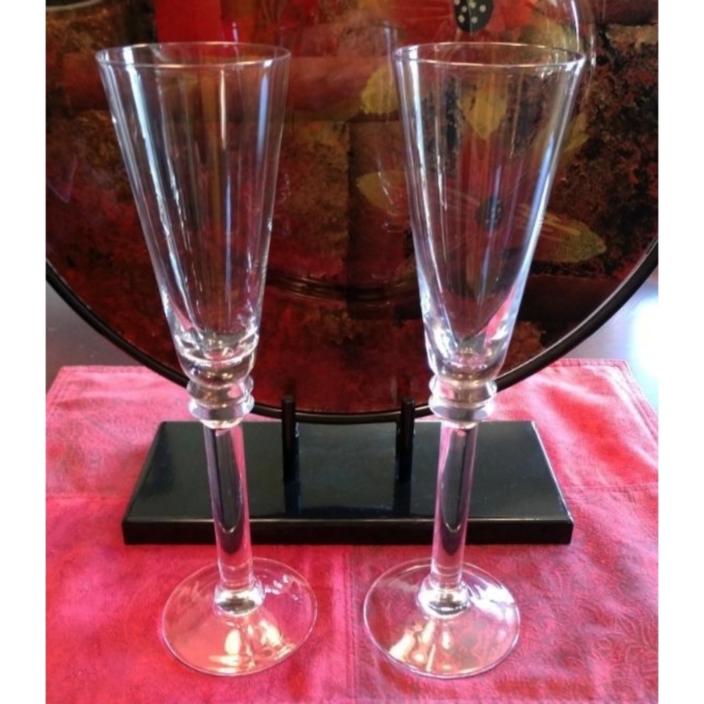 Pair of Clear Mouth Blown Champagne Flutes-RARE! - Picture 1 of 2